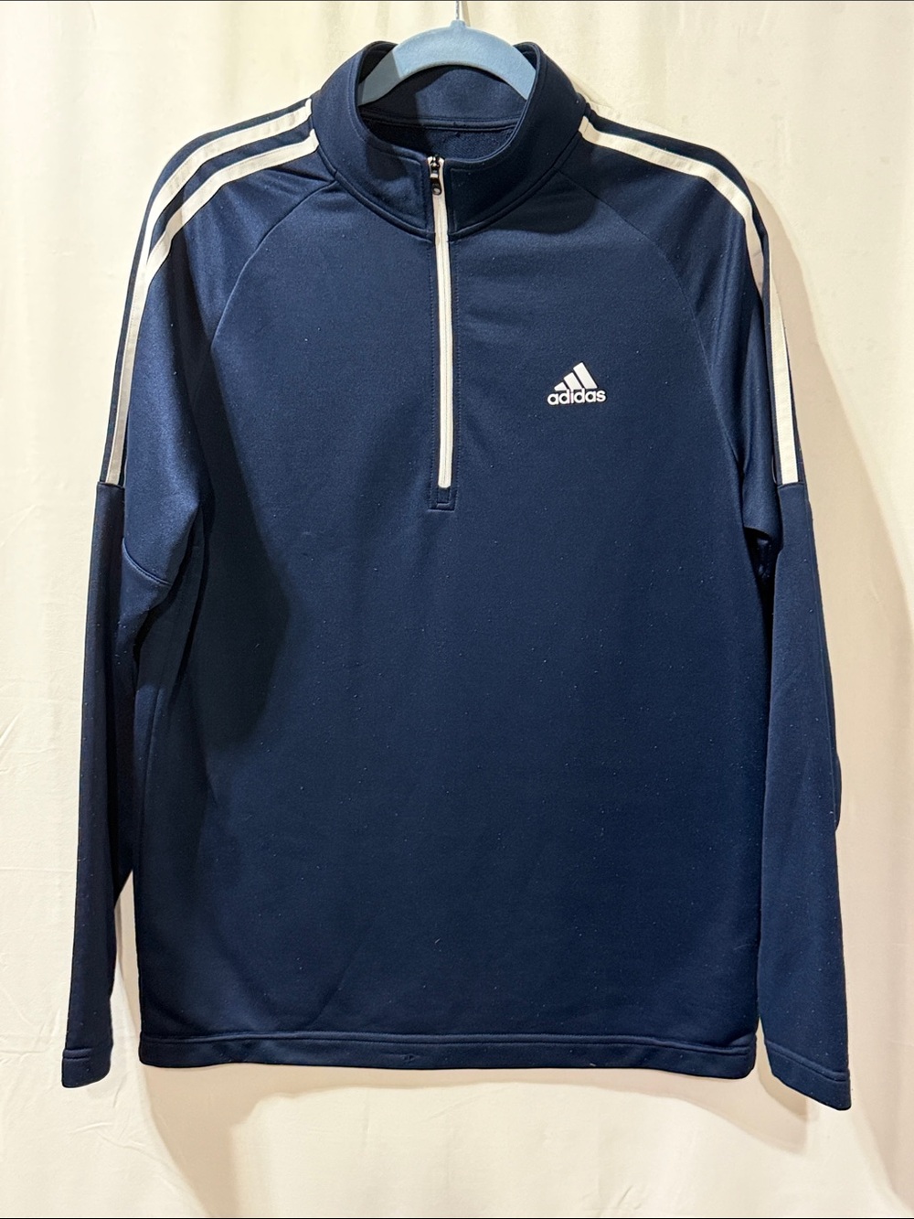 adidas Men’s Navy Quarter-Zip Pullover with White Stripes
